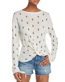 AQUA Cactus Print Twist-Front Sweater at Bloomingdales